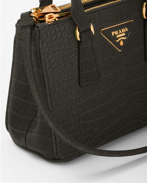 Black Small Prada Galleria Crocodile Leather Bag 